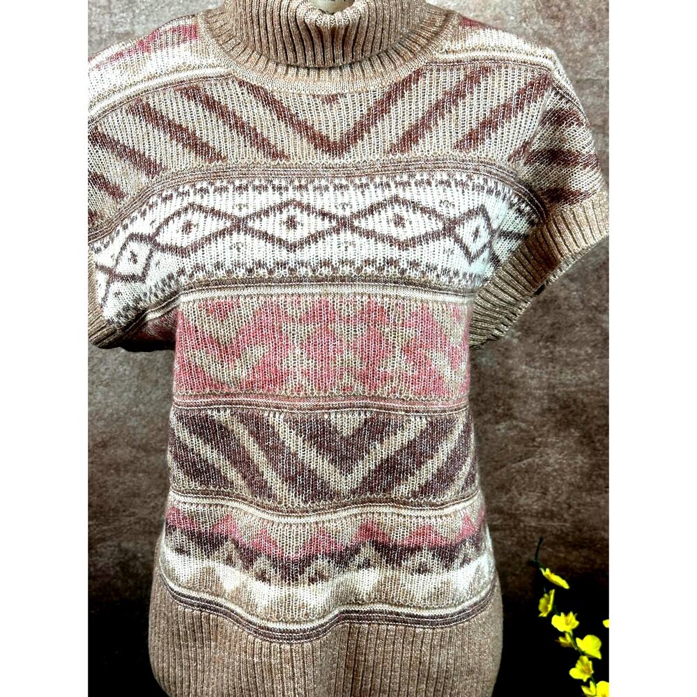 Design History Ribbed Cap Sleeved Turtleneck Brown Multi L - Picture 3 of 10